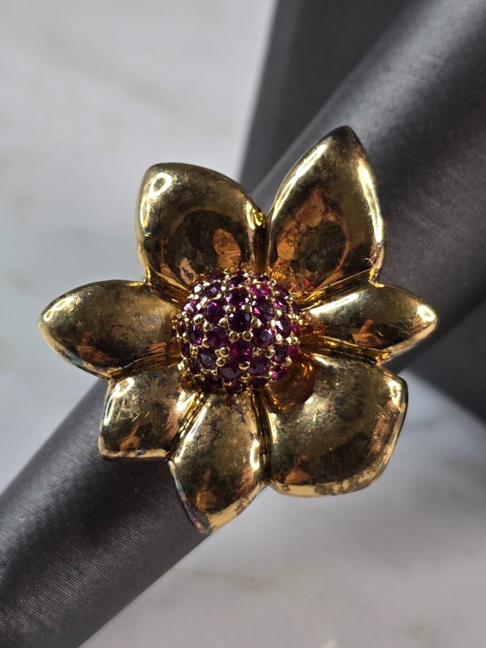 Womens Vintage Estate Sterling Silver Gold Tone Flower Ring 13.9g E821